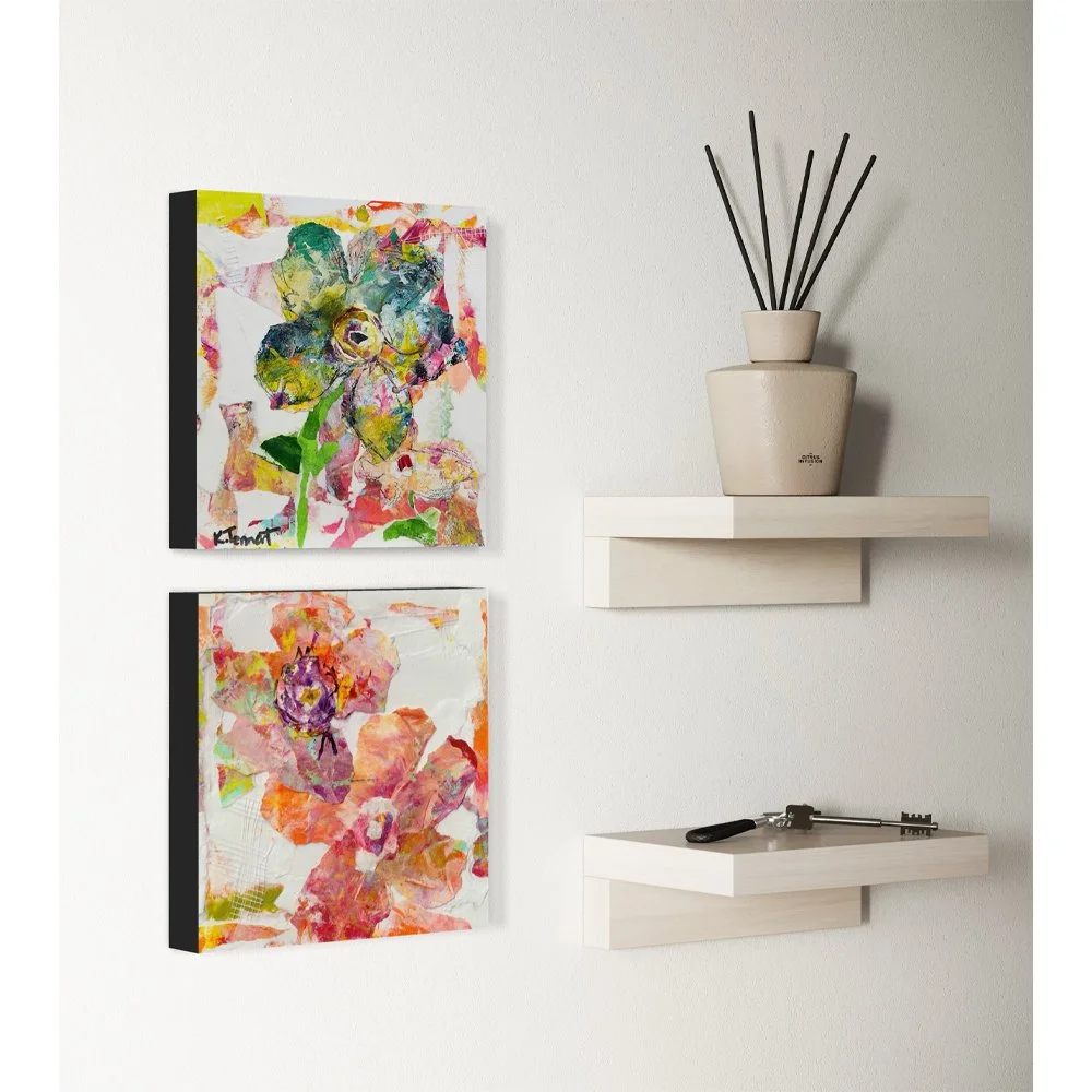 Vibrant Floral Mixed Media Collage - 8x8 Inch Original Artwork by